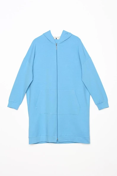 Mavi-Fermuarlı Sweat Hırka - 7