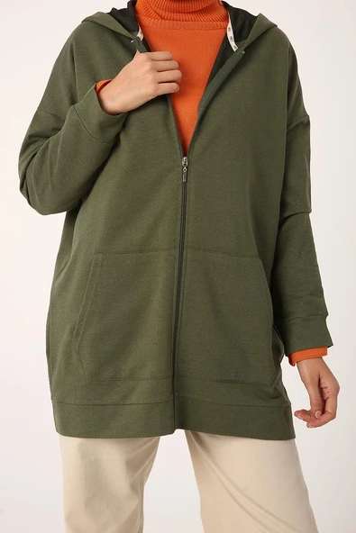 Haki-Fermuarlı Sweat Hırka - 2