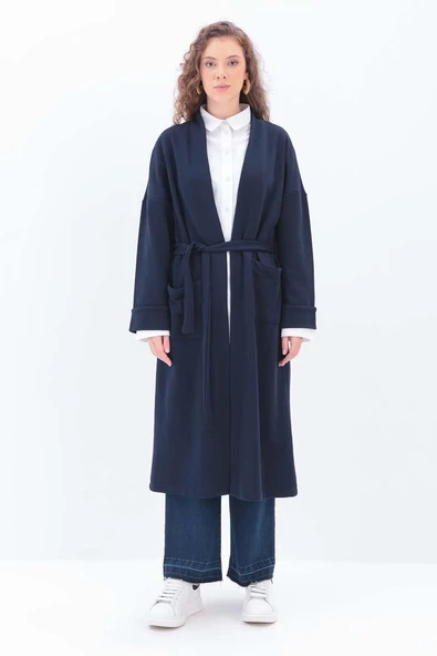 Lacivert-Kolu Katlamalı Sweat Hırka - 2