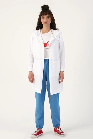 Beyaz-Fermuarlı Sweat Hırka - 2