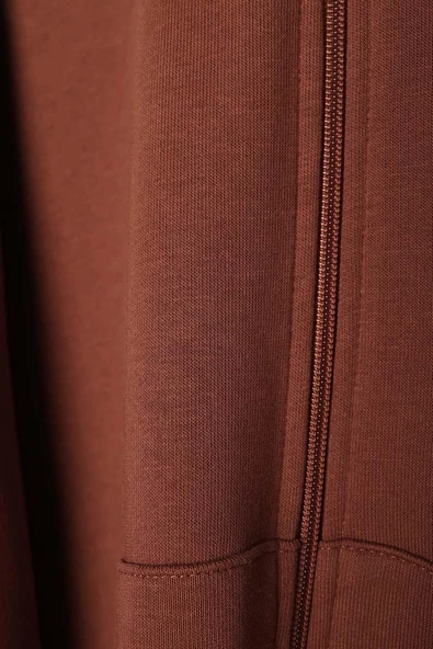 Açık Kahve-Kanguru Cepli Oversize Sweat Hırka - 9