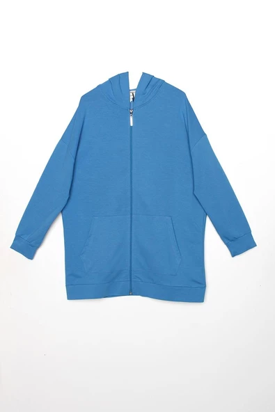 Mavi-Fermuarlı Sweat Hırka - 6