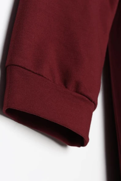 Bordo-Kuşaklı Cepli Bisiklet Yaka Likralı Uzun Hırka - 5
