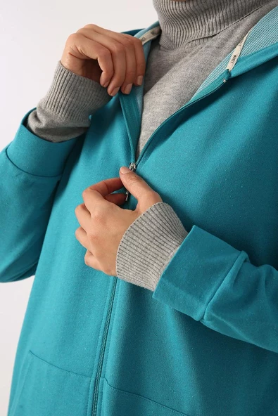 Mint-Fermuarlı Sweat Hırka - 5