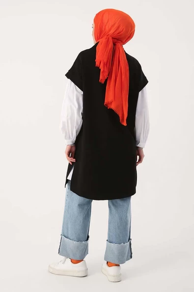 Siyah-Kanguru Cepli Likralı Süveter - Resim 4