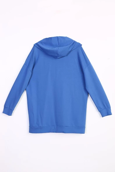 Çini Mavi-Fermuarlı Sweat Hırka - 6