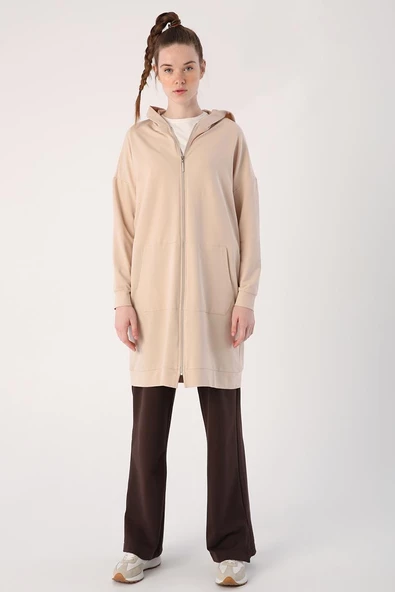 Bej01-Fermuarlı Sweat Hırka - 2