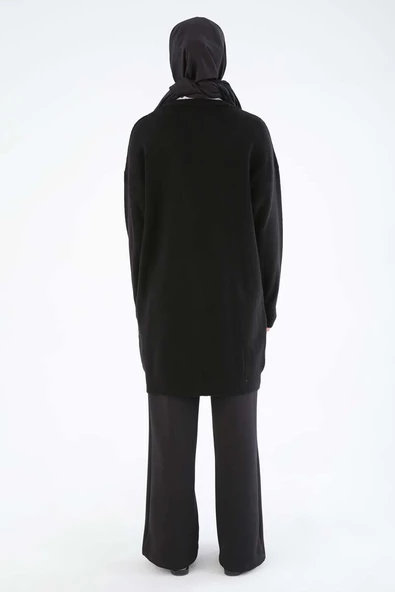 Siyah-V Yaka Cepli Triko Hırka - Resim 4