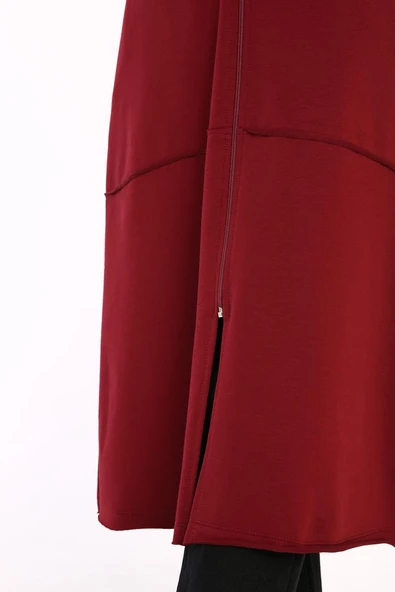 Bordo-Kapüşonlu Fermuarlı Hırka - 6