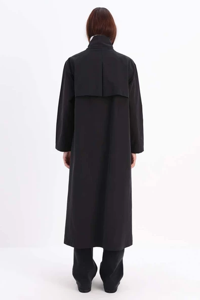 Siyah-RÜZGARLIKLI FERMUARLI TRENÇKOT - Resim 4