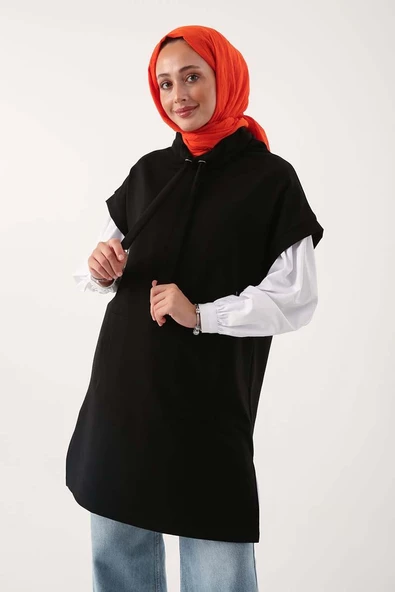 Siyah-Kanguru Cepli Likralı Süveter - Resim 5