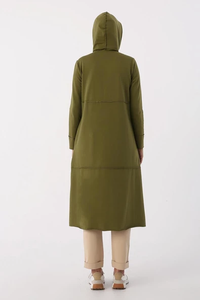 Haki01-Kapüşonlu Fermuarlı Hırka - 4