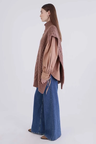 Camel-Saç Örgülü Balıkçı Yaka Süveter - 3
