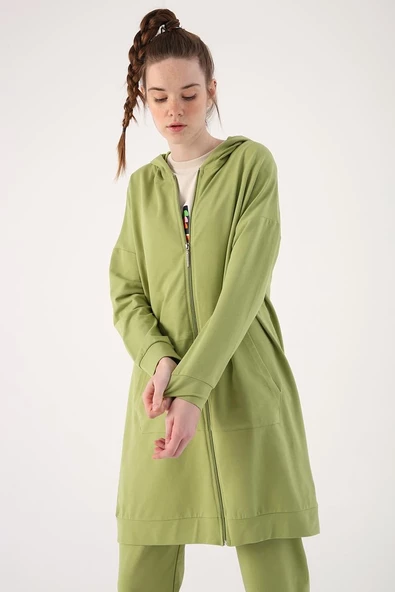 Açık Yeşil-Fermuarlı Sweat Hırka