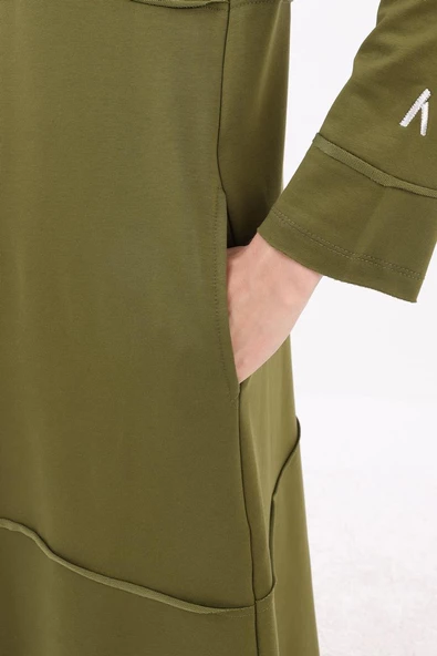 Haki-Kapüşonlu Fermuarlı Hırka - 5