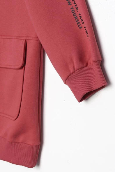 Gül-Cepli Kapüşonlu Oversize Sweat Hırka - 7