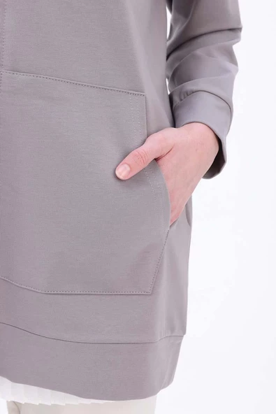 Gri-Fermuarlı Sweat Hırka - 6