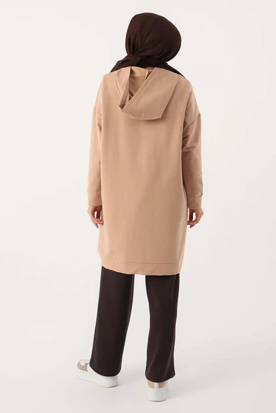 Bej-Fermuarlı Sweat Hırka - 4