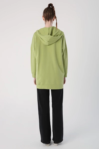 Açık Yeşil-Fermuarlı Sweat Hırka - 4