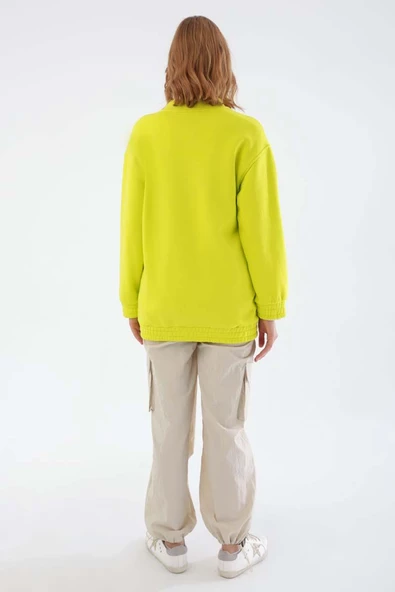 Neon Sarı-Çıtçıtlı Fermuarlı Şardonlu Hırka - Resim 4