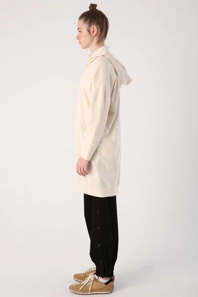 Ekru-Fermuarlı Sweat Hırka - 3