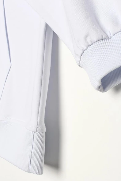 Beyaz-Oversize Kapüşonlu Sweat Hırka - 7
