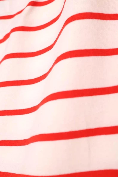 Ekru-Kırmızı-Pamuklu Çizgili İçlik Gömlek Etek - 6