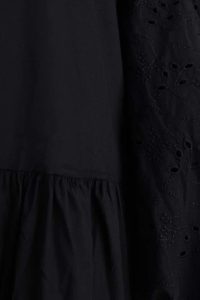 Siyah-Pamuklu Yarım Patlı Fistolu Elbise - Resim 7