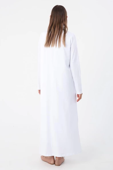 Beyaz-Uzun Kollu İçlik Elbise - Resim 4