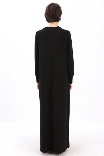 Siyah-Cepli Örme Elbise - Resim 4