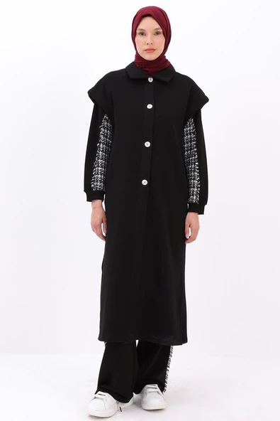 Siyah-DİK YAKALI YIRTMAÇLI GİY ÇIK - Resim 2