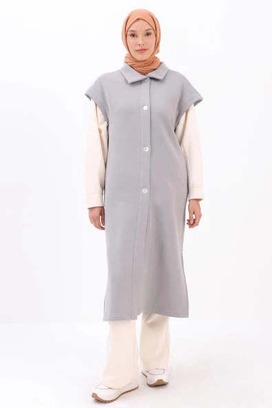 Gri-DİK YAKALI YIRTMAÇLI GİY ÇIK - Resim 2