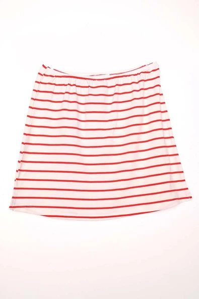 Ekru-Kırmızı-Pamuklu Çizgili İçlik Gömlek Etek - 5