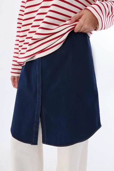 Mavi-%100 Pamuklu Gömlek İçlik Etek