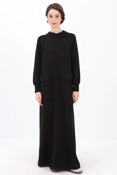 Siyah-Cepli Örme Elbise - Resim 2