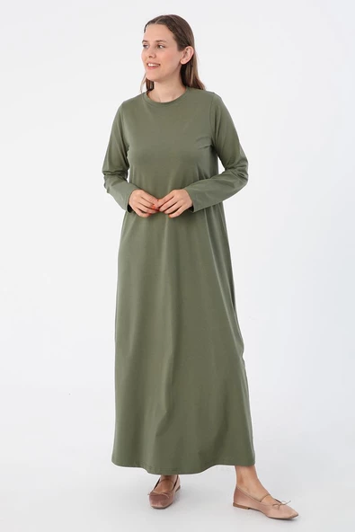 Haki-Uzun Kollu İçlik Elbise - Resim 3