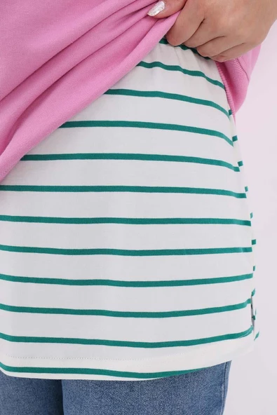 Ekru-Yeşil-Pamuklu Penye Kısa İçlik Etek - Resim 2