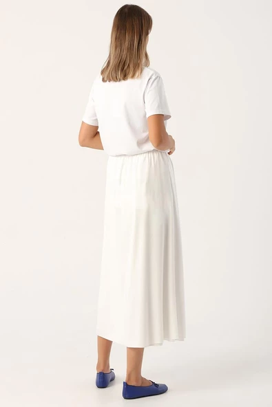 Ekru-Jarse Beli Lastikli Etek Astarı - Resim 3