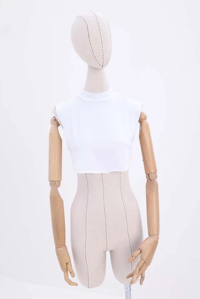 Beyaz-Pamuklu Dik Yaka Lastikli Likralı İçlik - Resim 3
