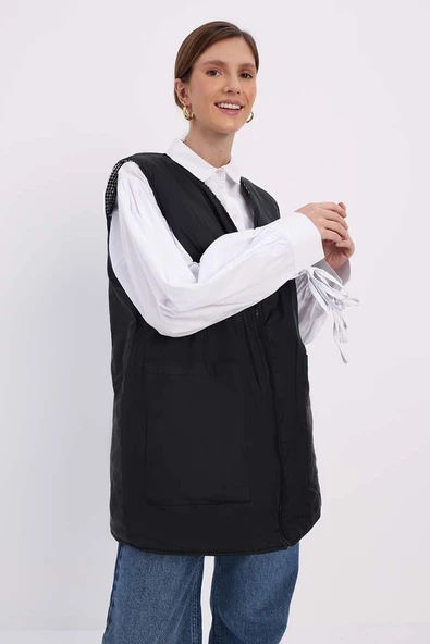 Siyah-Beyaz-Çift Taraflı Kapitone Yelek - Resim 5