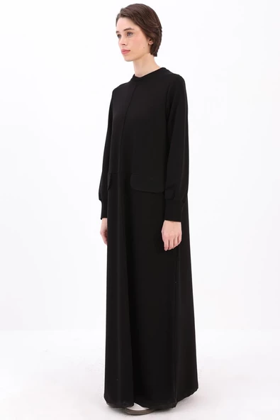 Siyah-Cepli Örme Elbise - Resim 3