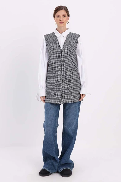 Siyah-Beyaz-Çift Taraflı Kapitone Yelek - Resim 2