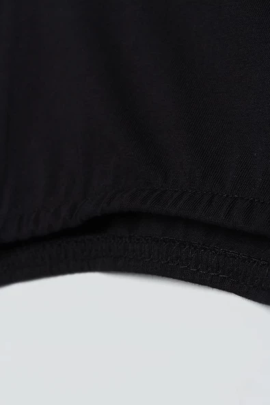 Siyah-Pamuklu Uzun Kollu Dik Yaka Likralı Crop İçlik - Resim 3