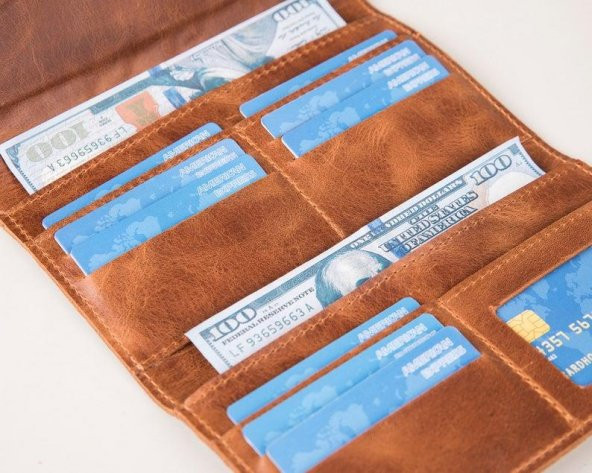 Deri Kadın Cüzdan/Vintage Kabartmalı Cüzdan Taba - 4