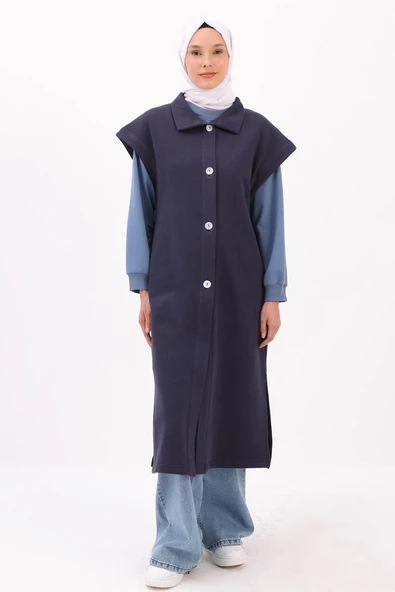 Lacivert-DİK YAKALI YIRTMAÇLI GİY ÇIK - Resim 2