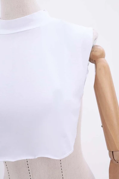 Beyaz-Pamuklu Dik Yaka Lastikli Likralı İçlik - Resim 4