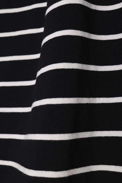 Siyah-Ekru-Pamuklu Çizgili İçlik Gömlek Etek - 6