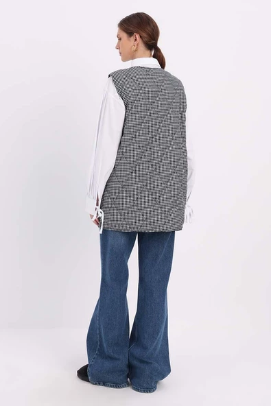 Siyah-Beyaz-Çift Taraflı Kapitone Yelek - Resim 4