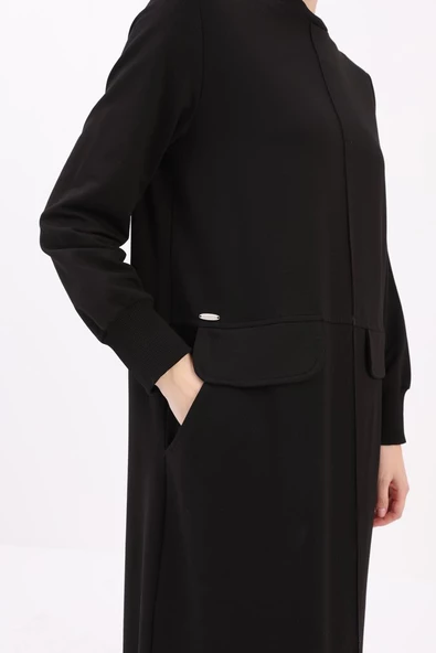 Siyah-Cepli Örme Elbise - Resim 5