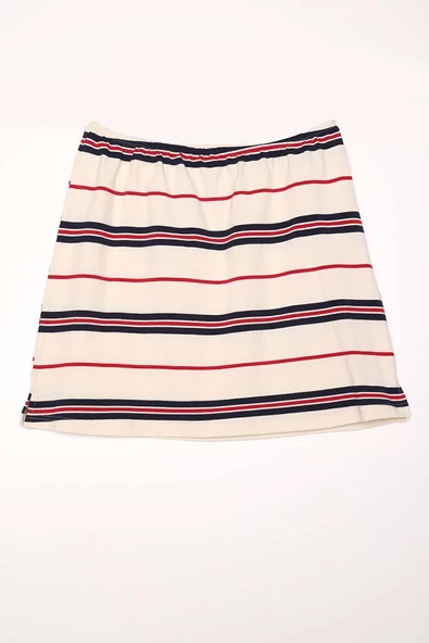 Kırmızı-Ekru-Pamuklu Çizgili İçlik Gömlek Etek - 4